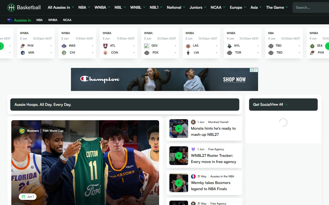 Basketball.com.au homepage screenshot