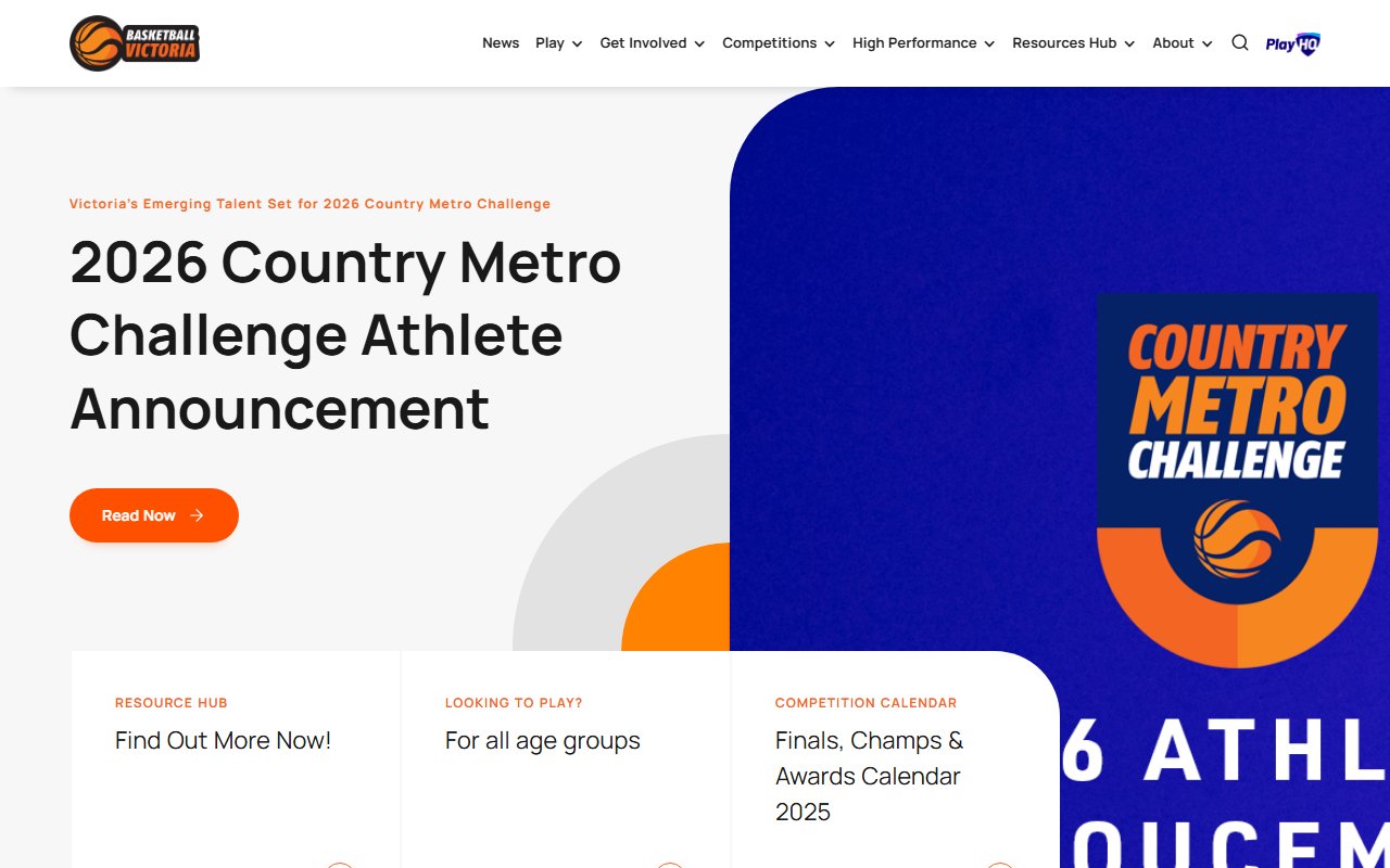 Basketball Victoria homepage screenshot