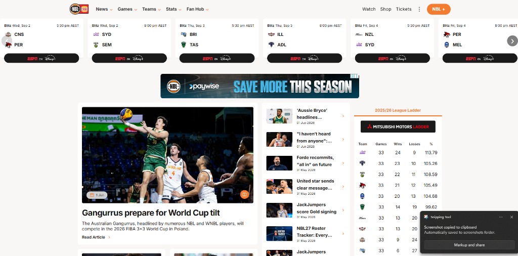 NBL homepage screenshot