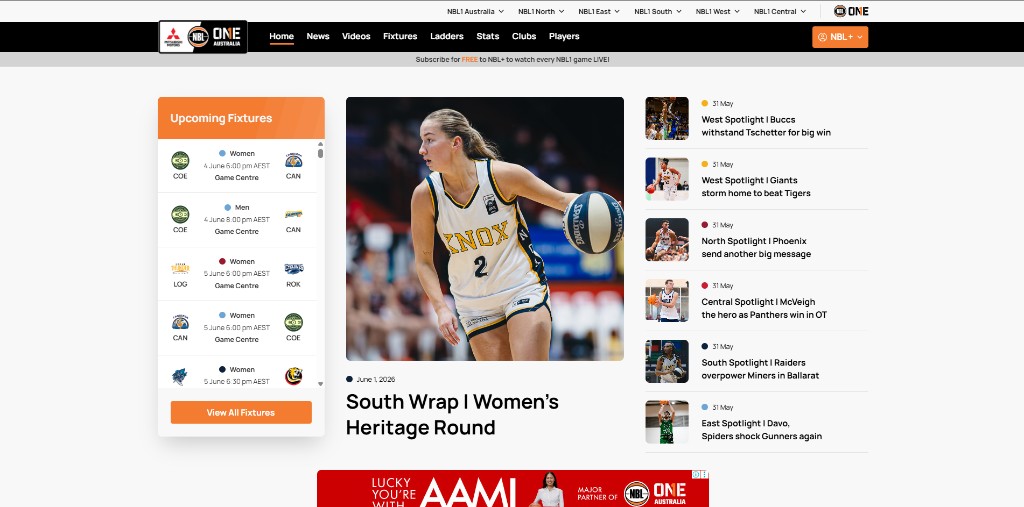 NBL1 Australia homepage screenshot