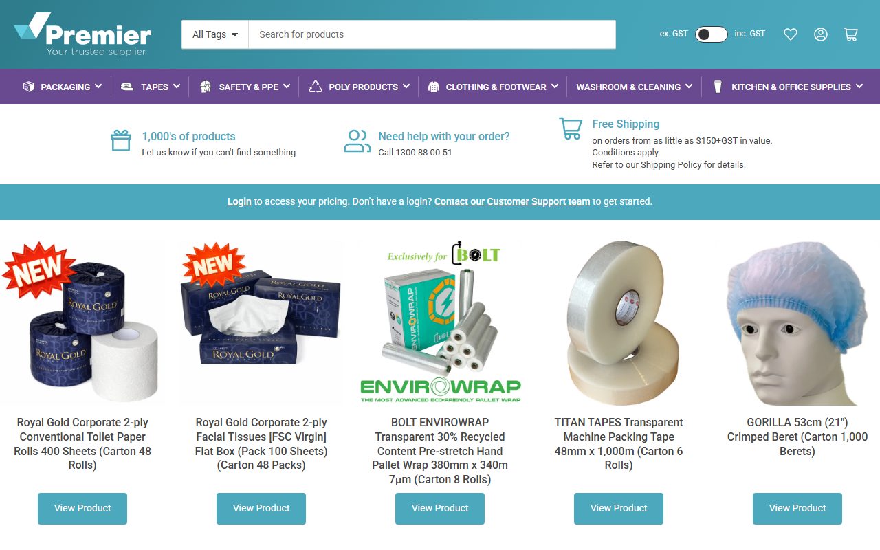Premier Supplies homepage screenshot