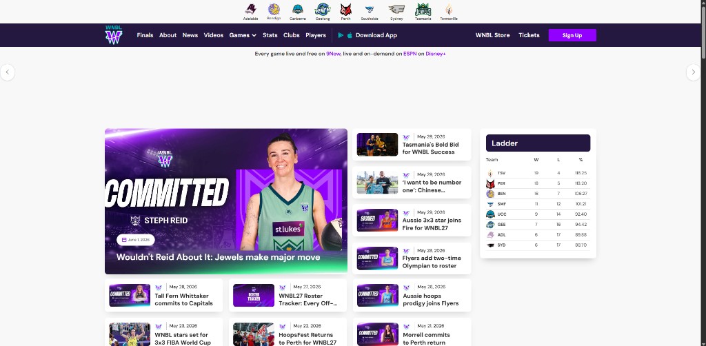 WNBL homepage screenshot